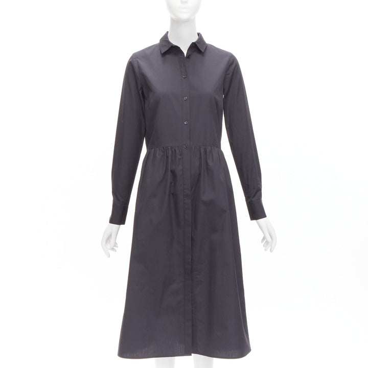 VINCE 100% cotton blacklong sleeve minimal gathered waist dart shirt dress XS