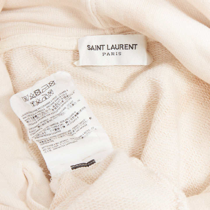 SAINT LAURENT 2018 cream washed tie ye distressed logo hoodie S