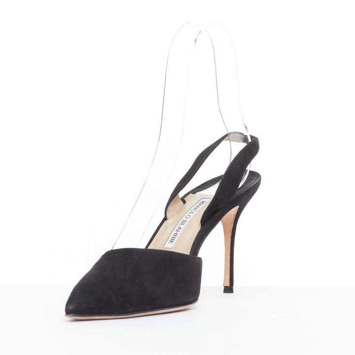 MANOLO BLAHNIK Carolyne 90 black suede slingback pumps EU39