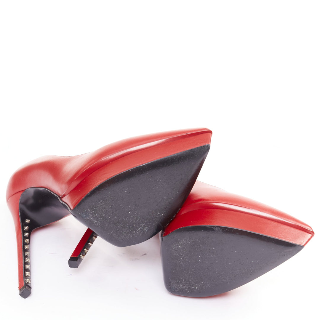 SAINT LAURENT Janis Rouge Oriente red leather studded heel platform pumps EU37.5