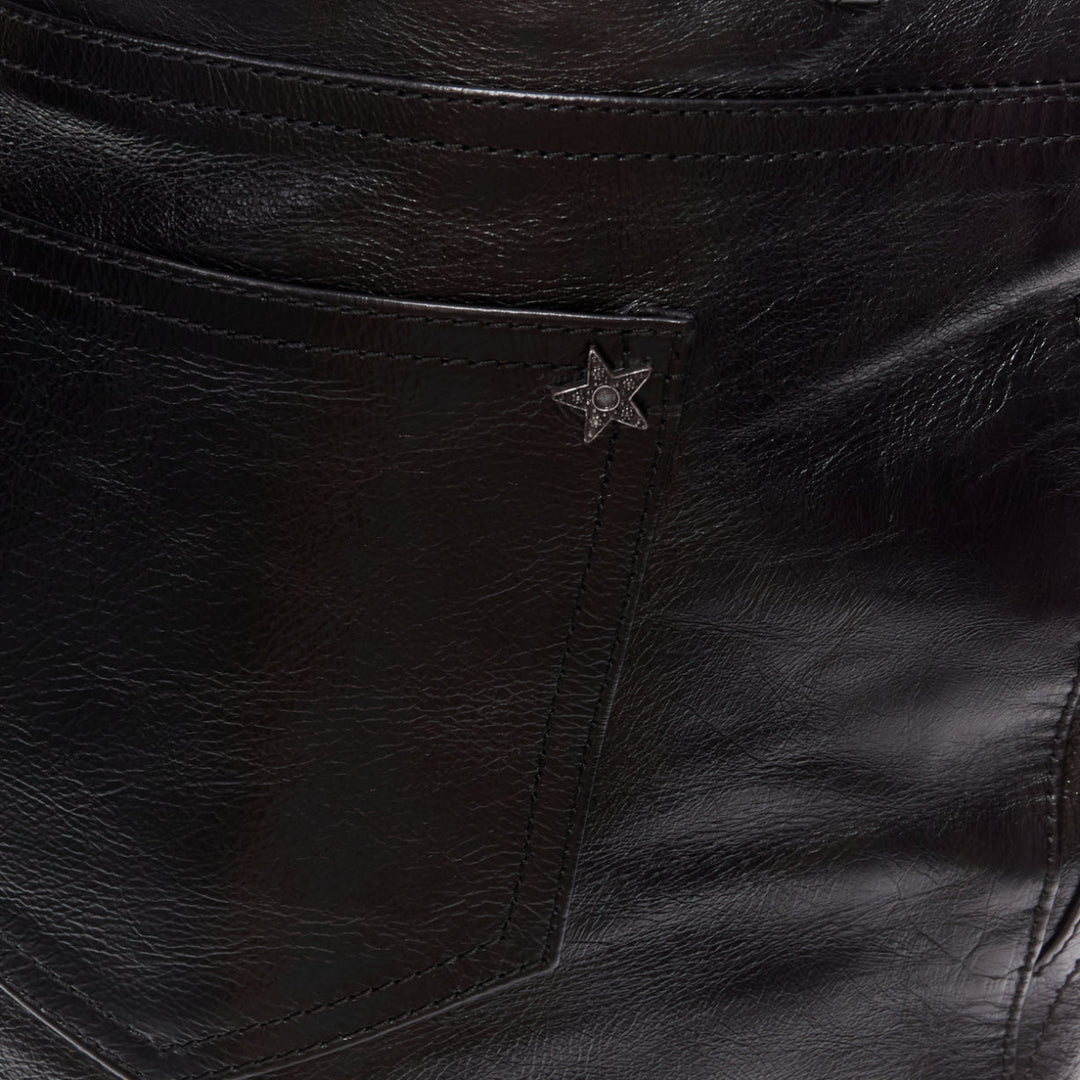 SAINT LAURENT 2017 silver heart star arrow charm stud black leather skirt FR36 S