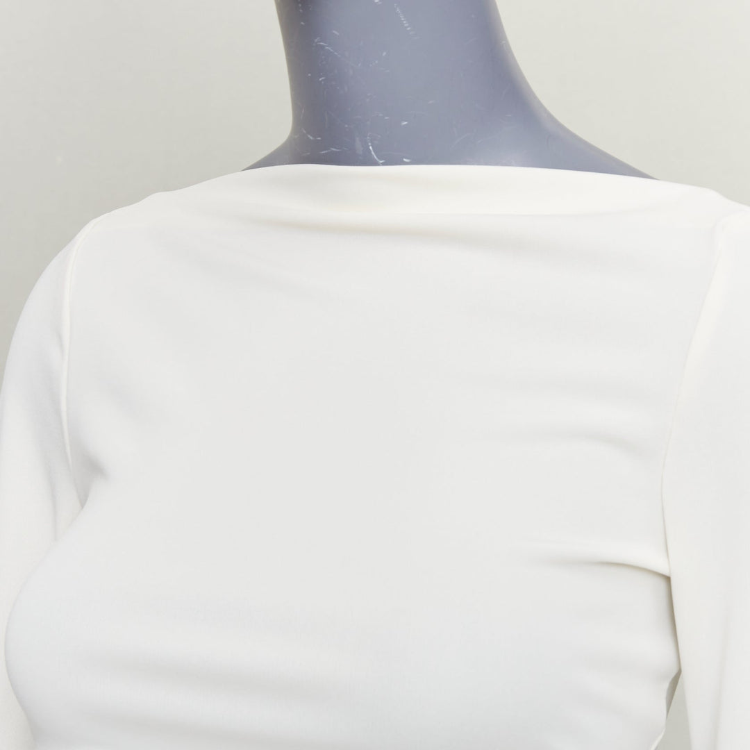 HELSA 2023 ivory matte jersey boatneck backless top draped wrap skirt set XS
