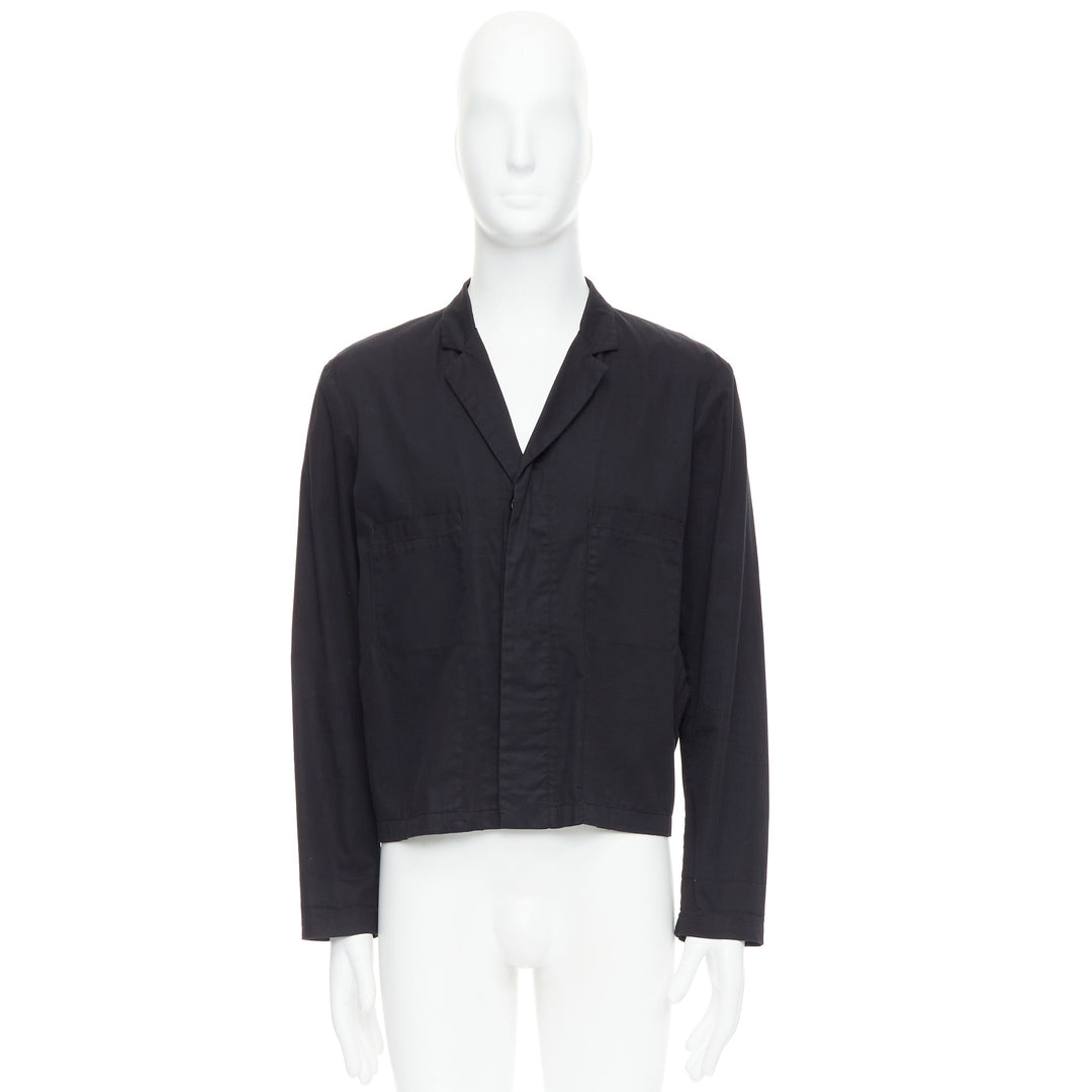 RAF SIMONS RAF black cotton blend hidden collar stand ruched blazer IT50 L