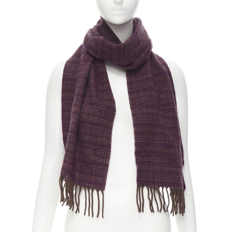 MAX MARA 100% cashmere brown purple woven tassel fringe scarf