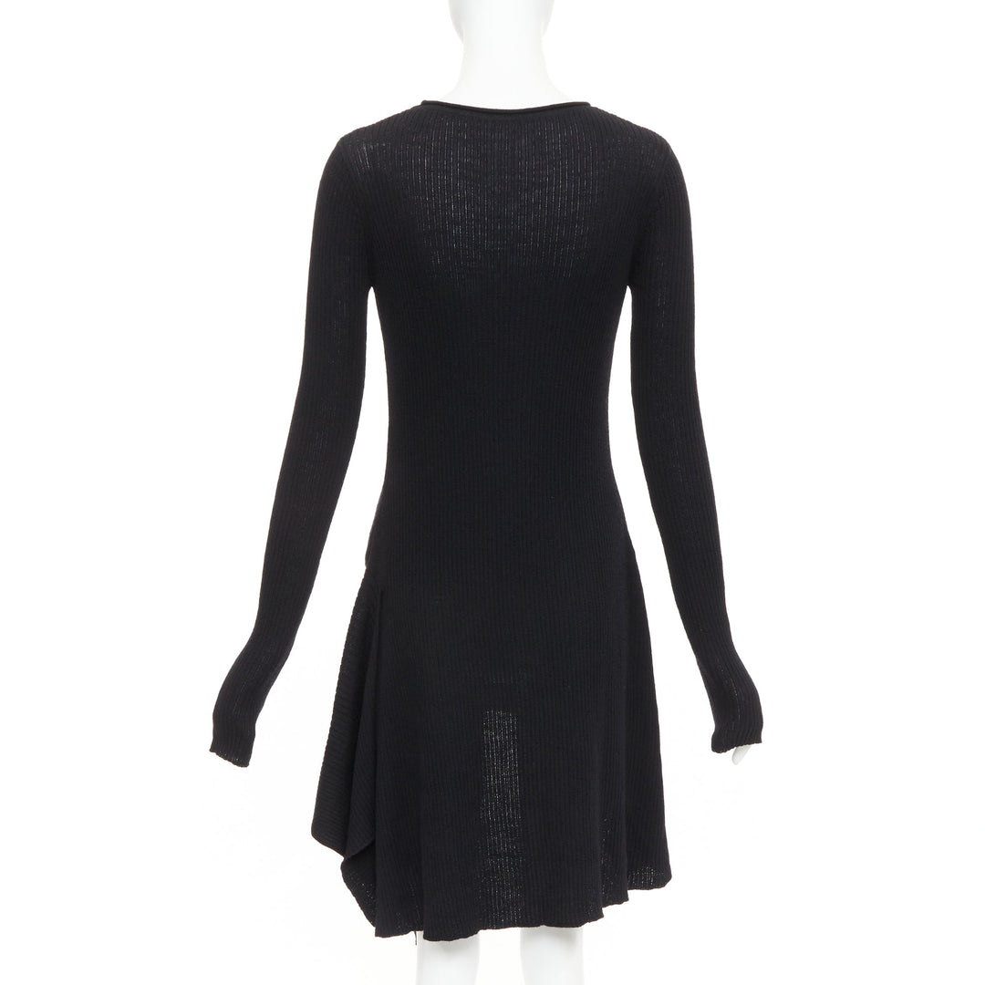 Y'S YOHJI YAMAMOTO black  wool laced up handkerchief hem sweater JP2 M