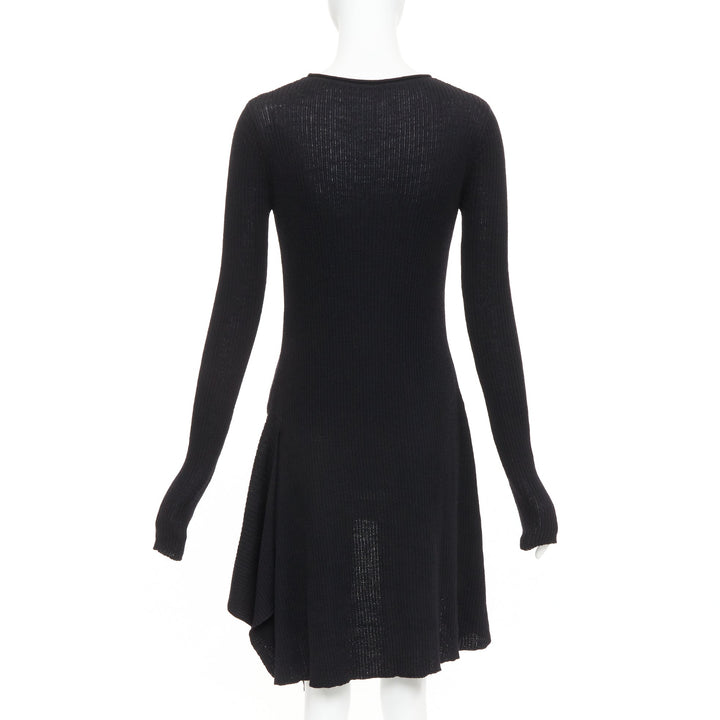 Y'S YOHJI YAMAMOTO black  wool laced up handkerchief hem sweater JP2 M