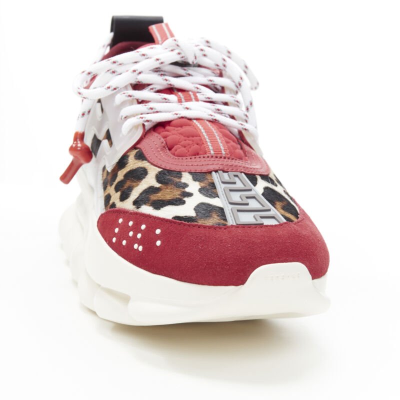 VERSACE Chain Reaction Red Wild Leopard low chunky sneaker EU38 US5