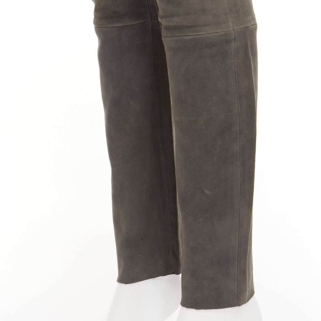 HAIDER ACKERMANN green grey suede leather flared legging pants FR36 S