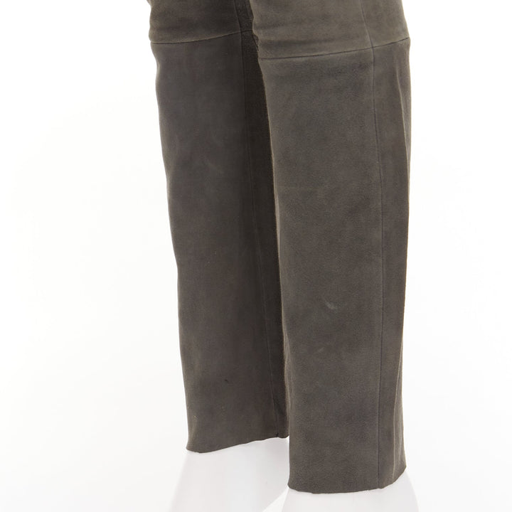 HAIDER ACKERMANN green grey suede leather flared legging pants FR36 S