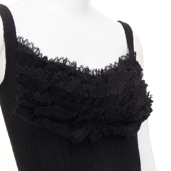 PRADA 2010 Runway black lace trim tiered bustier wool blend mini dress IT40 S