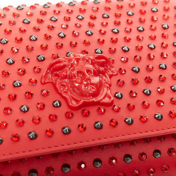 VERSACE Palazzo Medusa red strass crystal stud embellished leather crossbody bag