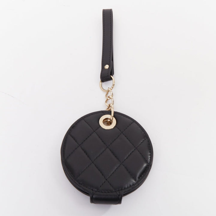 CHANEL black quilted lambskin leather CC logo chain round luggage tag