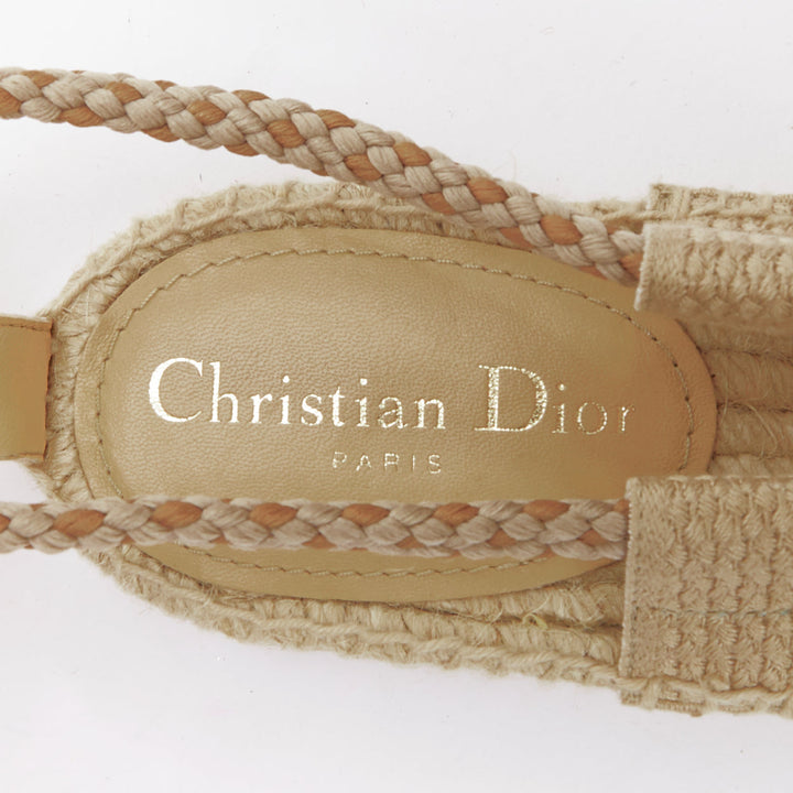 DIOR 2020 Diorexpress nude embroidered cotton rope tie jute sandals EU37