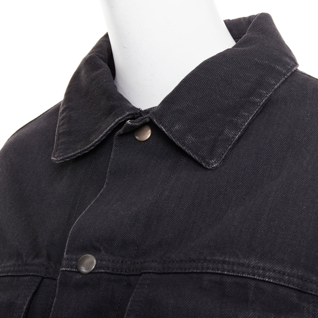 SAINT LAURENT 2018 black classic washed denim snap buttons trucker jacket M