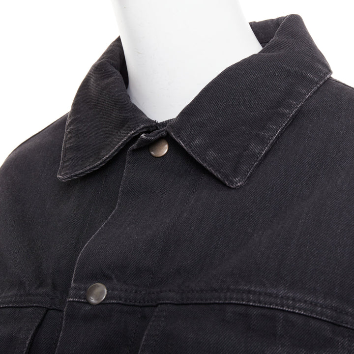 SAINT LAURENT 2018 black classic washed denim snap buttons trucker jacket M