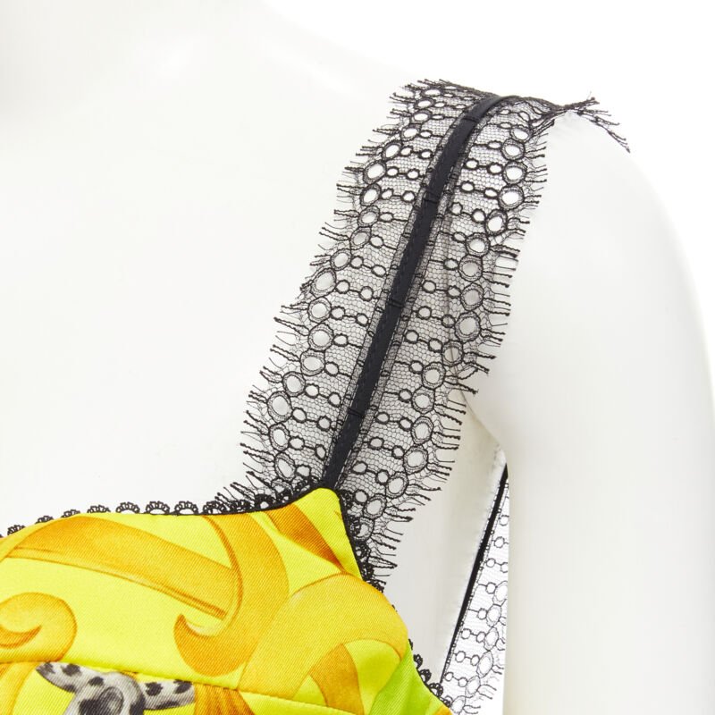VERSACE Barocco Acanthus Pop print lace trim boned bustier bra top IT40 S