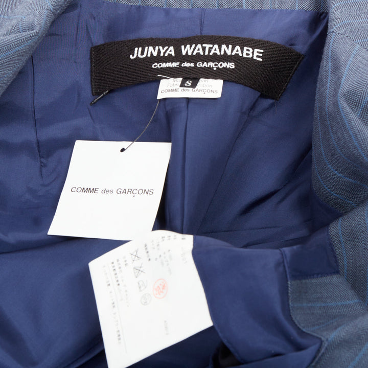 JUNYA WATANABE 2012 Runway blue wool pinstriped tromp loeil seam long coat S