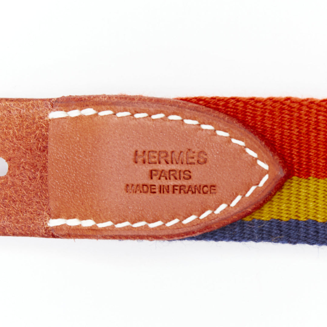 HERMES Rocabar III Dog Collar brown leather PHW logo rainbow