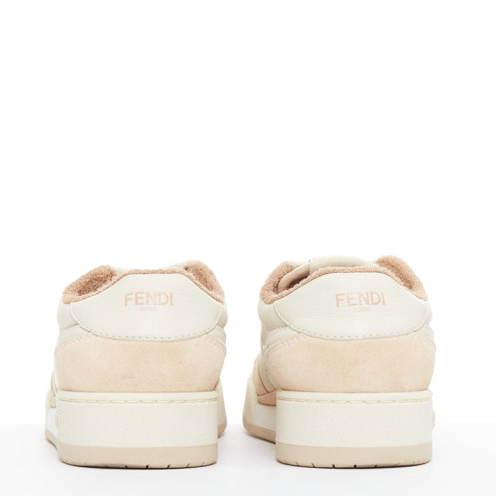 FENDI Match Low beige pink leather FF logo flat chunky sneakers EU35