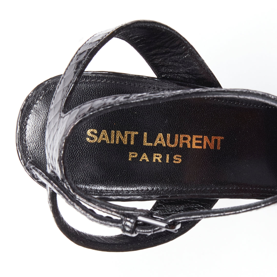 SAINT LAURENT Paige 85 Runway black patchwork stud platform sandals EU38