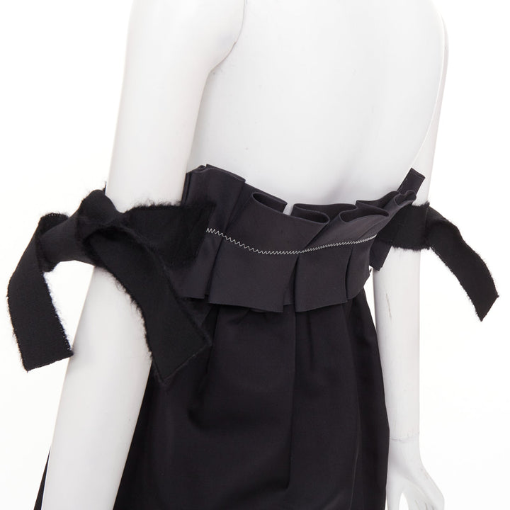 GIAMBATTISTA VALLI black wool strapless ruffled tie sleeve flared dress IT40 XS