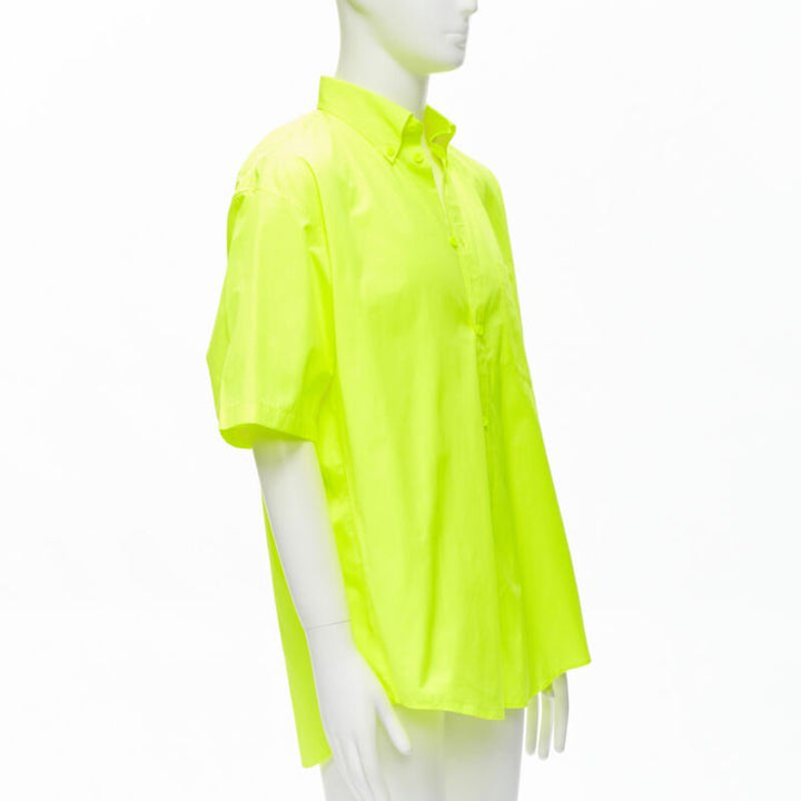 BALENCIAGA Demna 2020 neon yellow shoulder tab boxy oversized shirt EU38 S