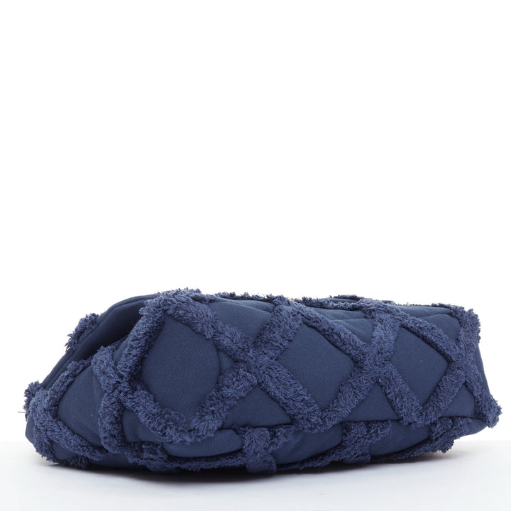CHANEL 2021 19 navy cotton canvas fringe quilted mixed chain flap bag