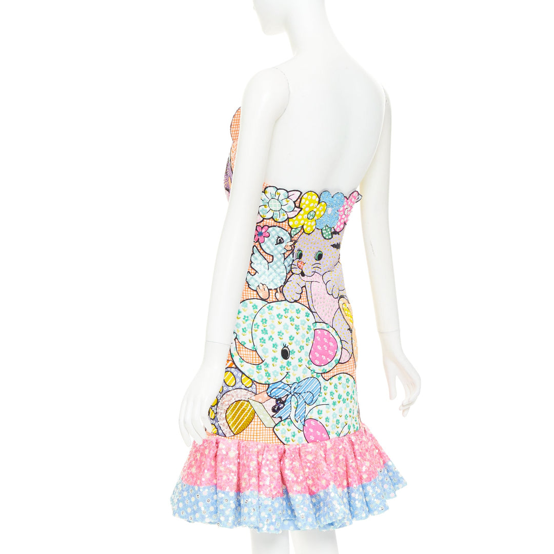 MOSCHINO COUTURE! 2022 Runway Calico Animals pink sequinned beaded dress IT40 S