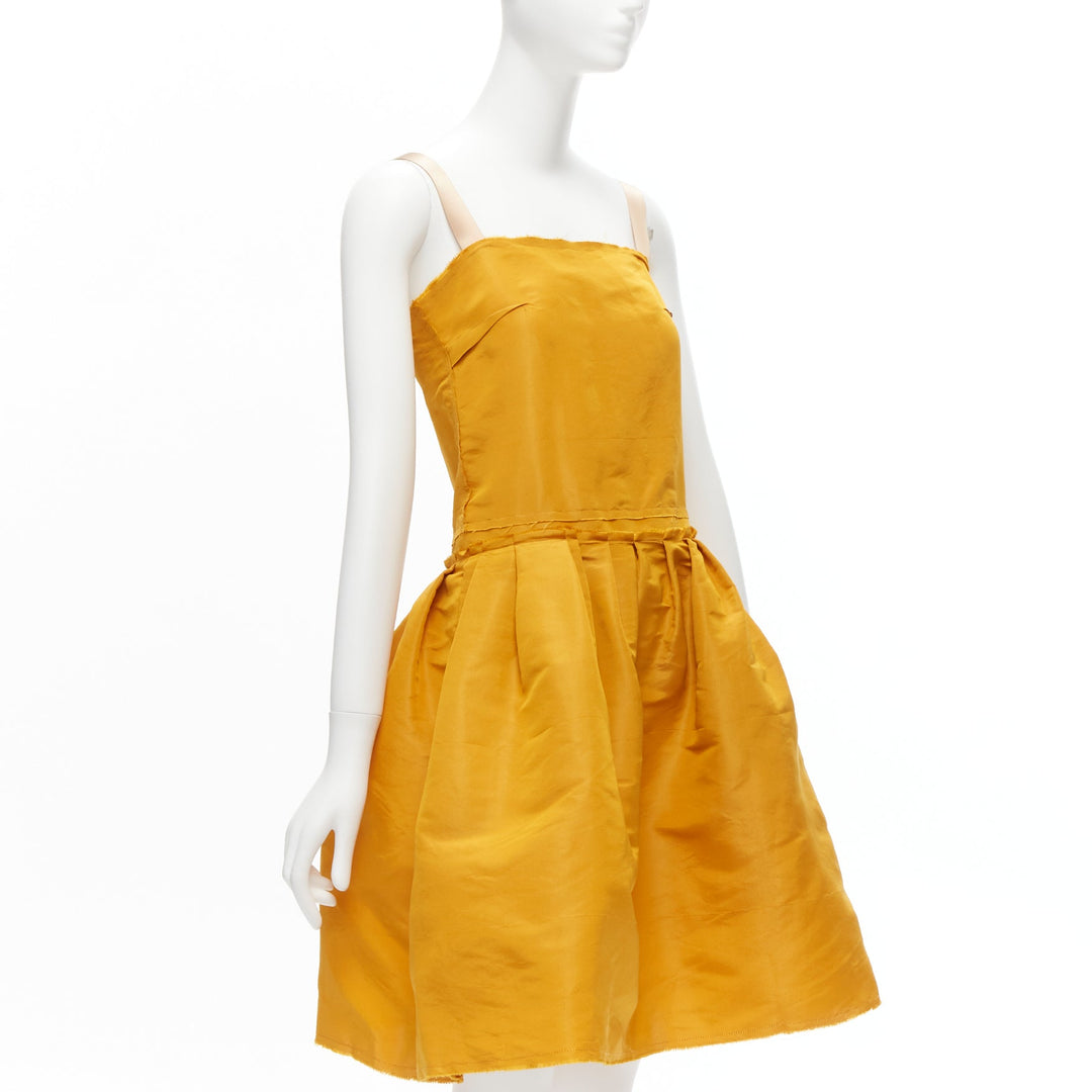 LANVIN 2005 sunset orange silk taffeta ribbon straps cocktail dress FR36 S