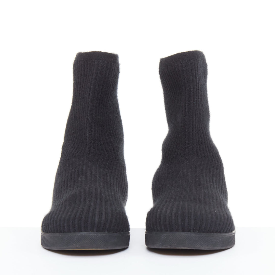 THE ROW black wooly fabric ribbed sock like knitted flat round toe boots EU37.5