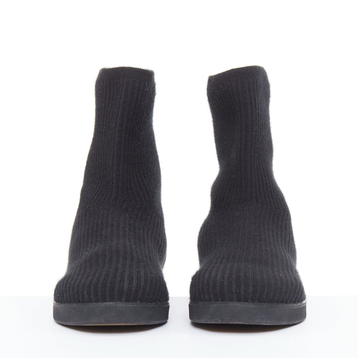 THE ROW black wooly fabric ribbed sock like knitted flat round toe boots EU37.5