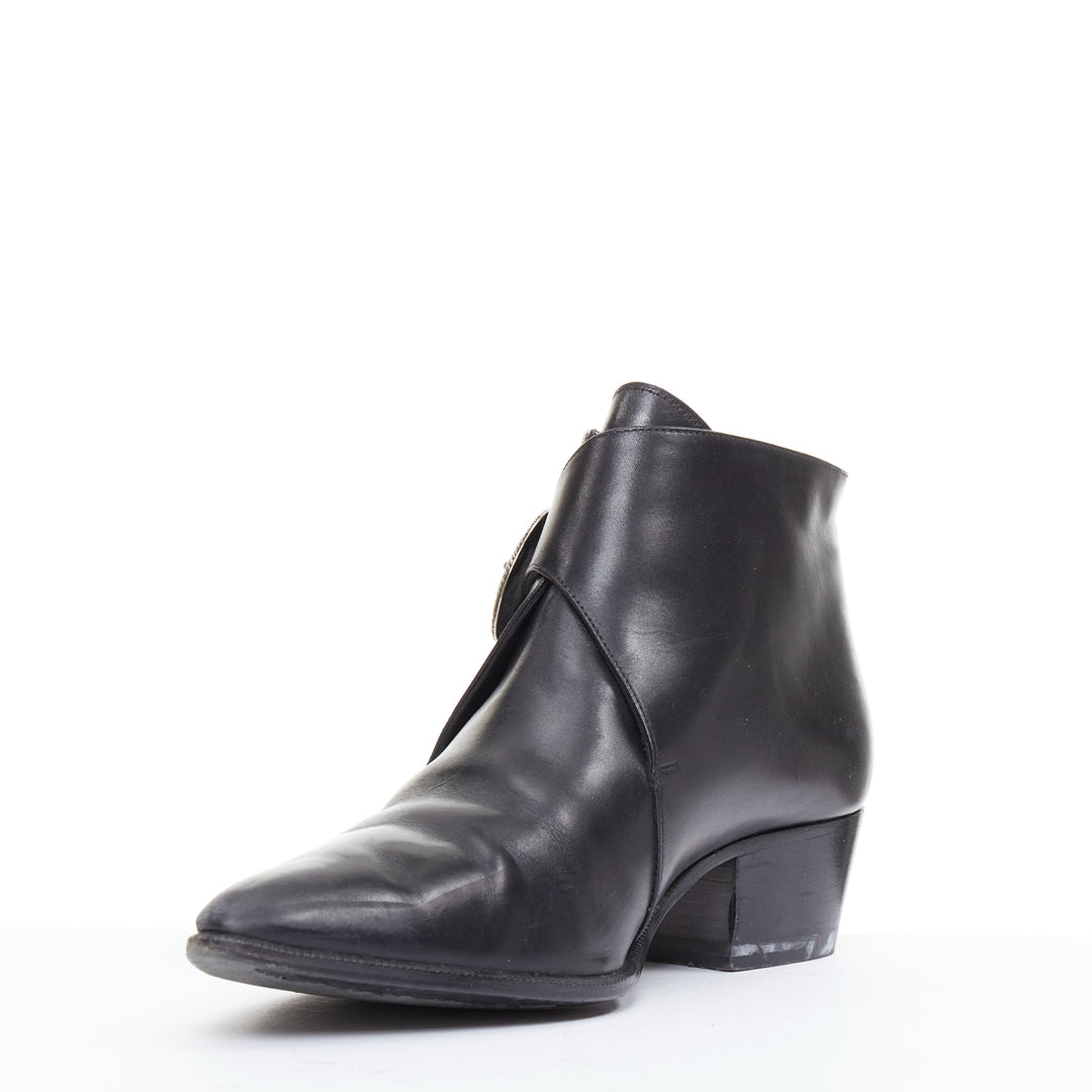 SAINT LAURENT Hedi Slimane silver western buckle heeled Chelsea booties EU38.5