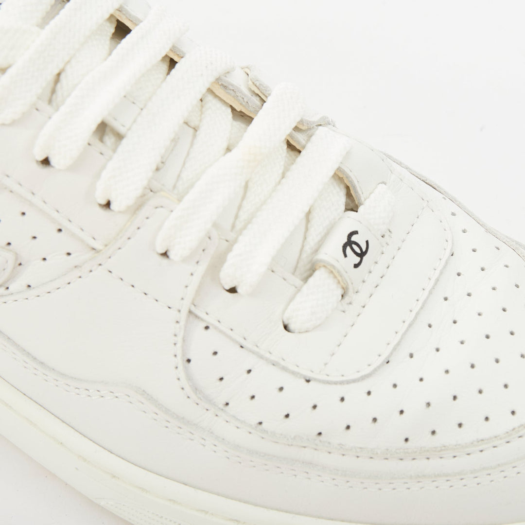 CHANEL 2023 white calfskin perforated CC logo lowtop trainer court sneakers EU38