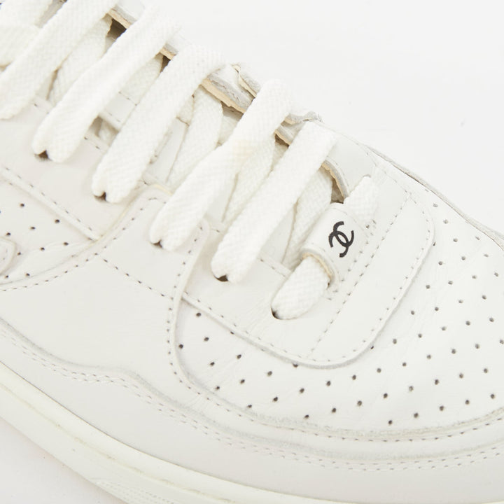 CHANEL 2023 white calfskin perforated CC logo lowtop trainer court sneakers EU38