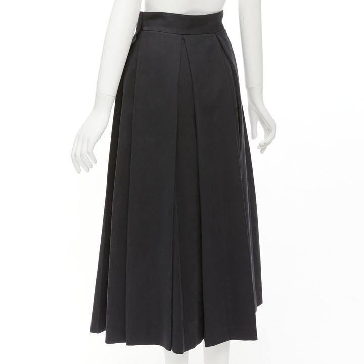 THE ROW black cotton horn button asymmetric pleats A line midi skirt US2 S