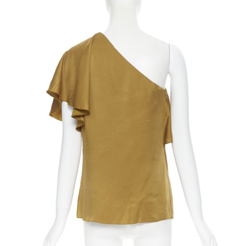 LANVIN ALBER ELBAZ gold viscose acetate layered one shoulder evening top FR36 XS