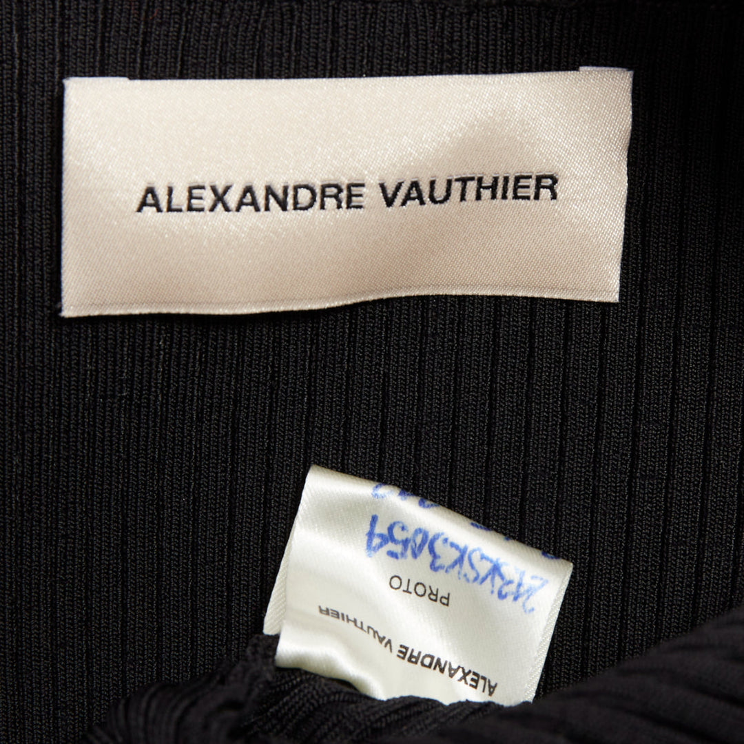 ALEXANDRE VAUTHIER black ribbed knit silver strass crystal flounce ruffle skirt