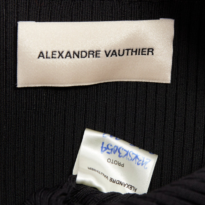 ALEXANDRE VAUTHIER black ribbed knit silver strass crystal flounce ruffle skirt