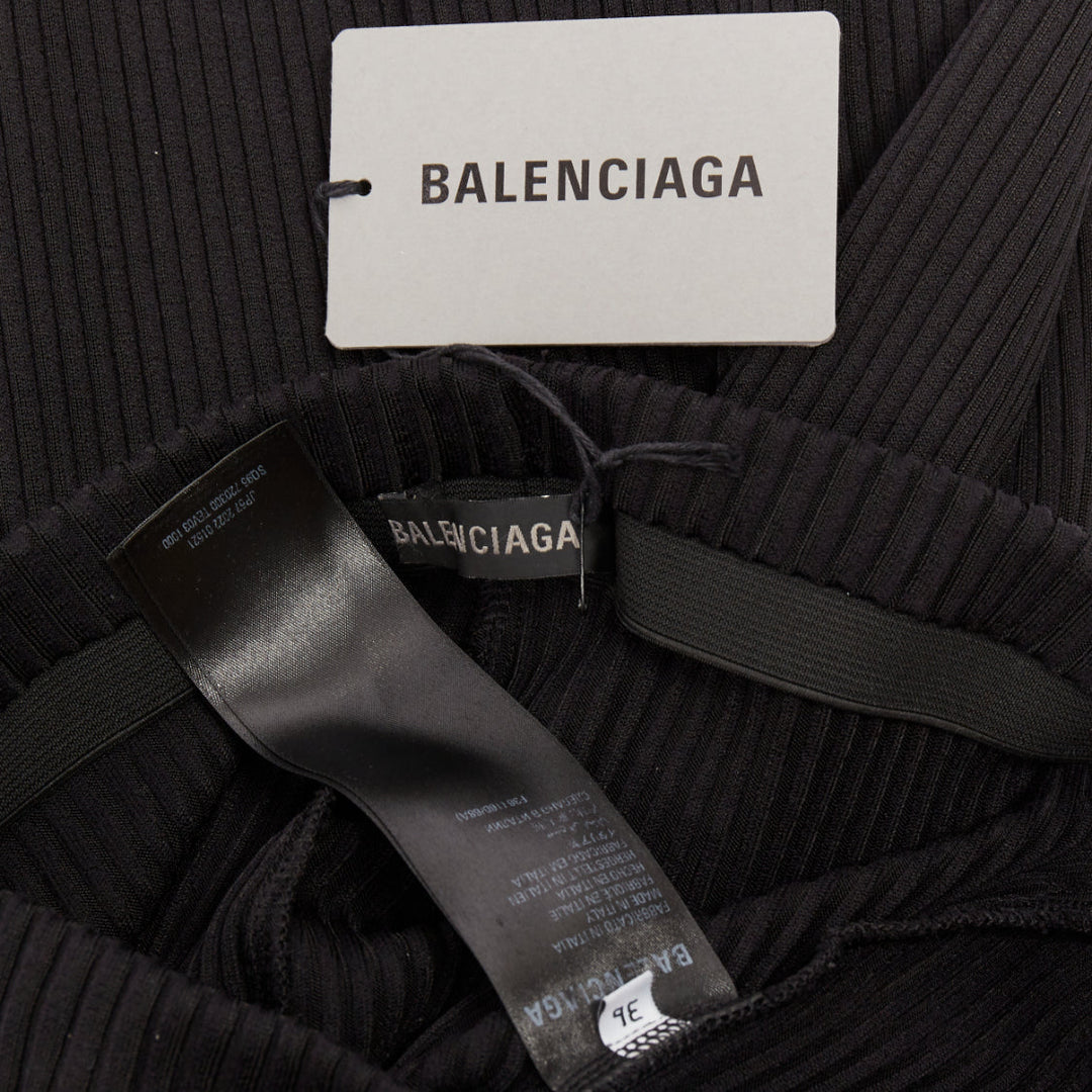 BALENCIAGA 2022 black viscose blend ribbed high waisted wide crop pants FR36 S