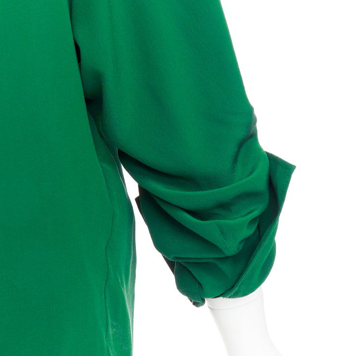 STELLA MCCARTNEY 2017 kelly green 100% silk ruched sleeves dress shirt IT34 XXS