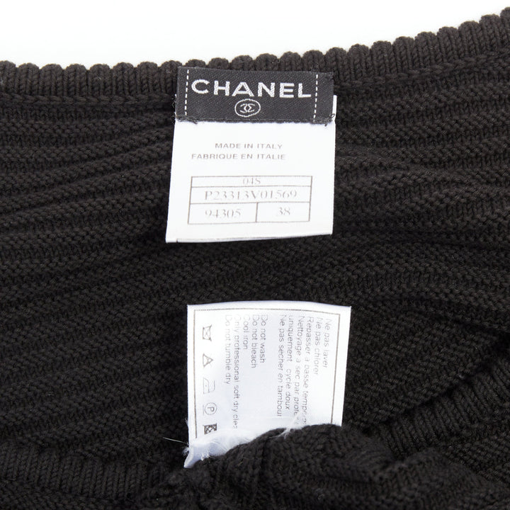 CHANEL 04P black cotton knitted pointelle floral sheer knee dress FR38 M