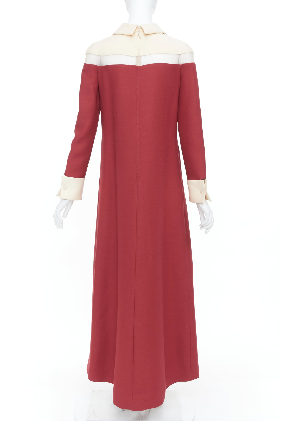 VALENTINO 2013 Runway red beige colorblock sheer chest panel maxi dress IT40 S