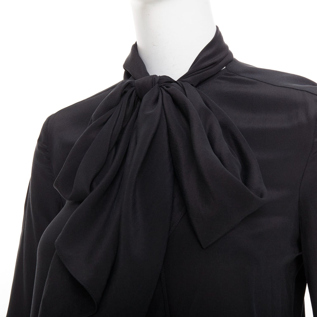 ANOTHER TOMORROW 100% silk black pussybow dress shirt blouse top IT36 XXS