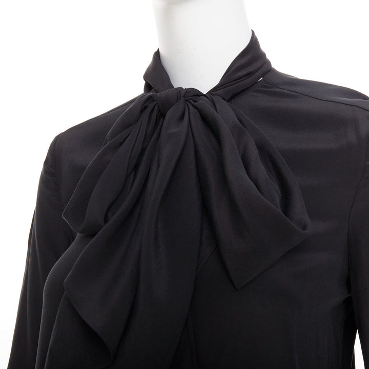 ANOTHER TOMORROW 100% silk black pussybow dress shirt blouse top IT36 XXS