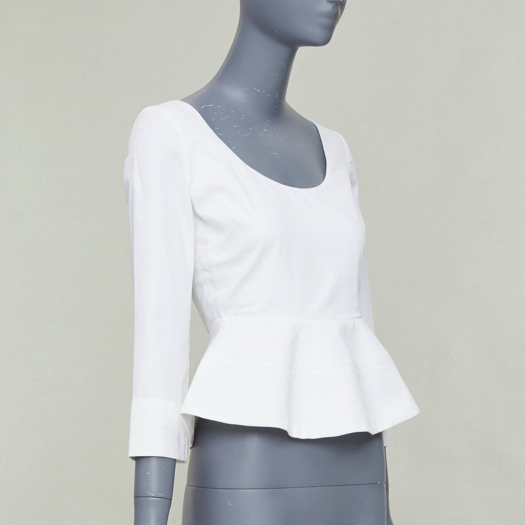 ELLERY Manzoni off white cotton twill peplum scoop neck top US6 M