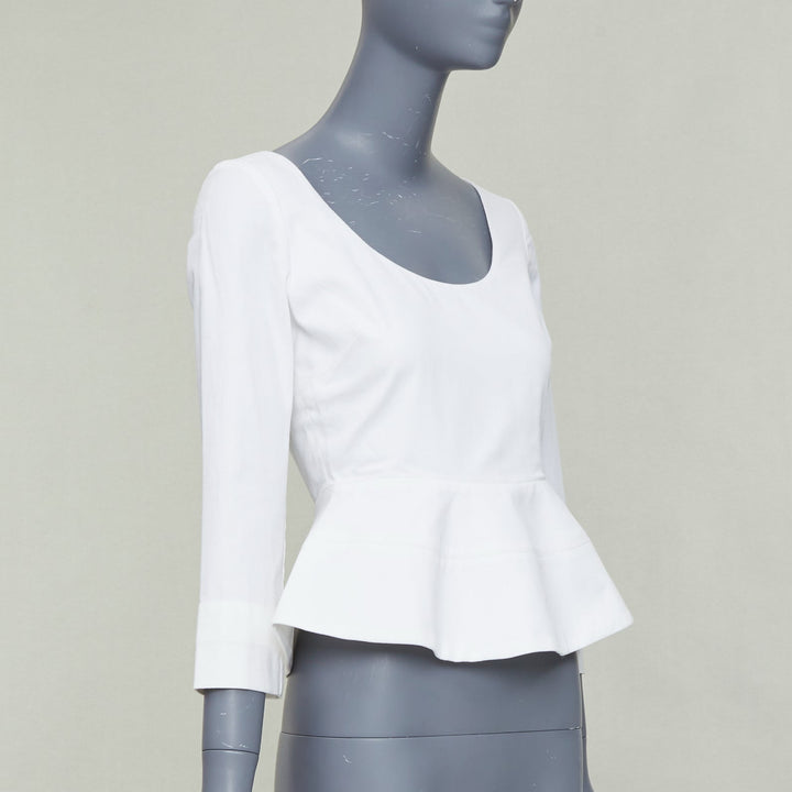 ELLERY Manzoni off white cotton twill peplum scoop neck top US6 M