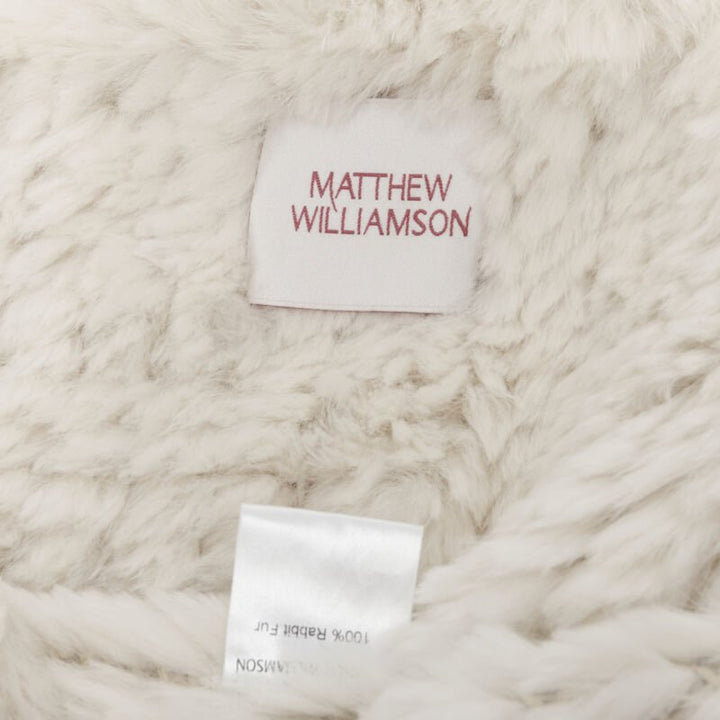 MATTHEW WILLIAMSON beige rabbit fur ruffle collar 3/4 sleeve short jacket UK8 XS