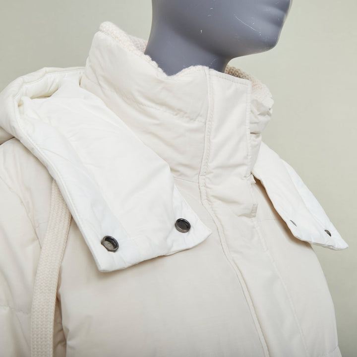 BRUNELLO CUCINELLI white puffer hooded cashmere trim down coat jacket IT40 S