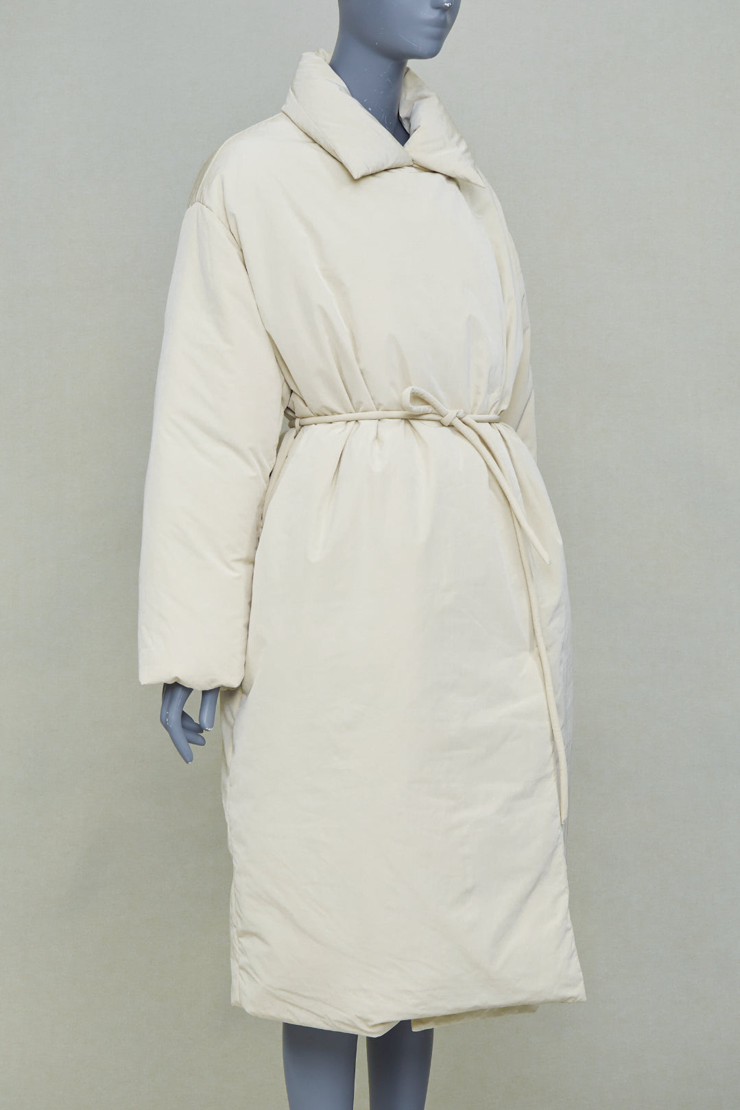 AMOMENTO ivory polyester quilted drawstring waist long padded outerwear coat OS