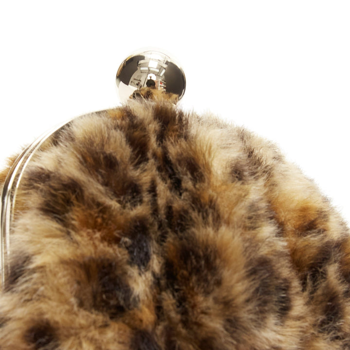 KATE SPADE brown leopard print faux fur gold ball clasp crossbody evening bag